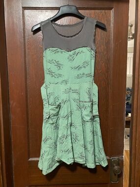 ModCloth "Effie's Heart" Green Dotted Airplane Dress
